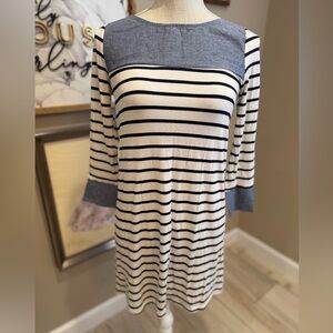 NWT! BOUTIQUE WANNA B Blue and White 3/4 Sleeve Midi Dress
